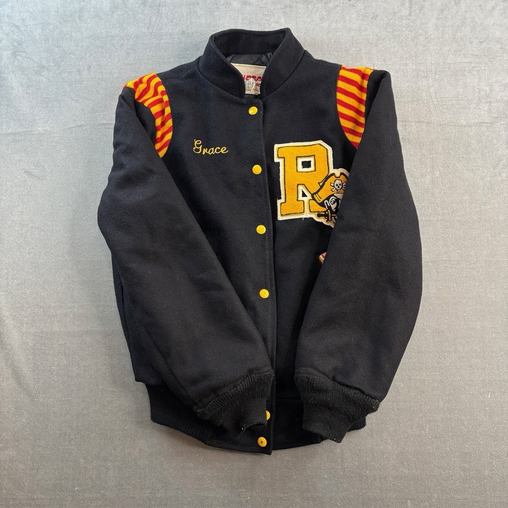 Vintage High Gear Varsity Jacket Pirate Letterman Black Yellow‎ Women's S